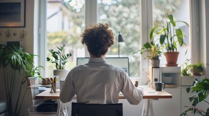 Modern Workspace Wellness Person at Standing Desk with Ergonomic Setup Productivity and Health in One Image