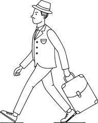 Office going gentleman carrying small luggage continuous single line drawing