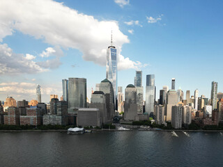 Obraz premium NYC, Drone view of the skyline of New York City. Manhattan.