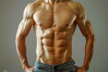 Fototapeta premium Man Torso. Handsome Adult Athlete with Attractive Abdominal Muscles