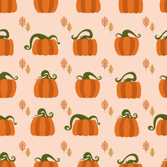 Pumpkin seamless pattern flat illustration. Autumn pumpkin pattern