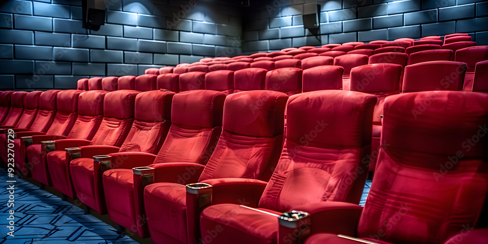 Wall mural cinema auditorium with rows of comfortable chairs, perfect for movie watching, film, chairs, cinema,