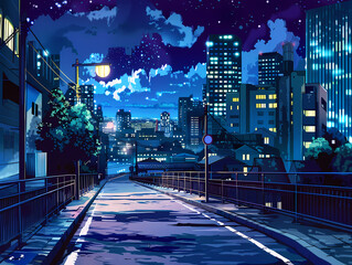 beautiful night atmosphere on a city street background illustration