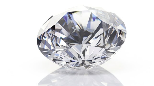 Large Clear Diamond with reflection Dazzling diamond on white background.