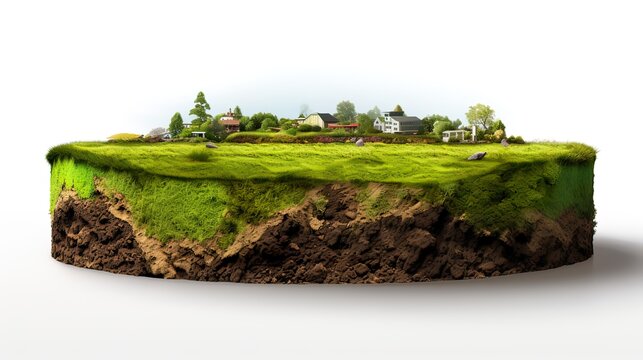 Earth land&nbsp;Soil layers 3D Illustration round soil ground cross&nbsp;section float landscape&nbsp;fantasy floating island
