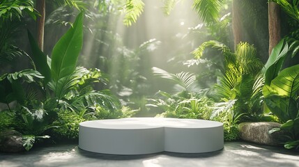 a white round object sitting on a cement surface in a jungle setting