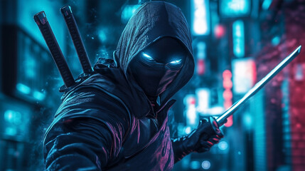 A sleek and contemporary interpretation of a modern ninja, blending traditional elements with cutting-edge technology and futuristic aesthetics.