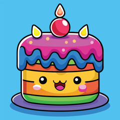 Cute Birthday Cake Party Cartoon Vector Icon Illustration 