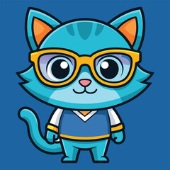 Cute Cool Cat Wearing Glasses Cartoon Vector Icon Illustration