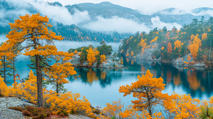 Fototapeta premium autumn in the mountains near the lake