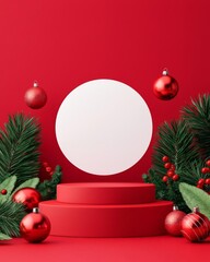 New Year s podium, blank banner above, festive decorations all around, Watercolor style