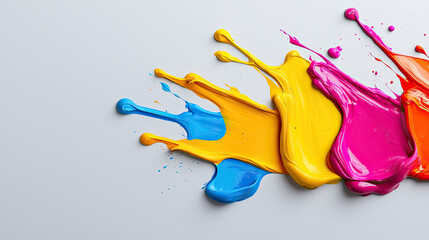 Fototapeta premium Colorful paint splashes create a vibrant and dynamic artistic background, perfect for creative projects and design inspiration.