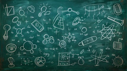 school formulas on the green blackboard