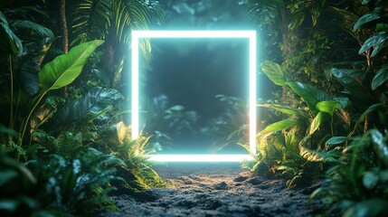 neon background and tropical leaves, using a striking color scheme of pink and orange