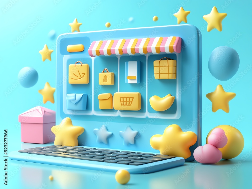 Poster 3D rendering of online shopping concept.