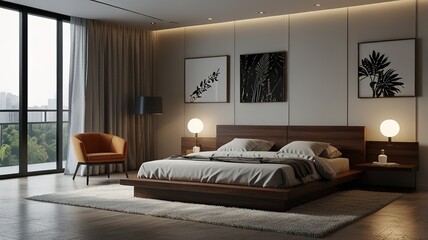 Fototapeta premium Modern Interior With Bright Wall, Living room, Bed room, kitchen, House Plants