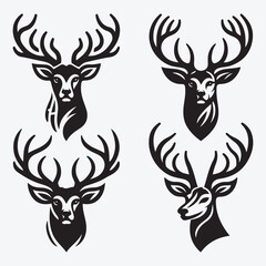 Black Deer Silhouette Bundle Logo Illustration Clipart