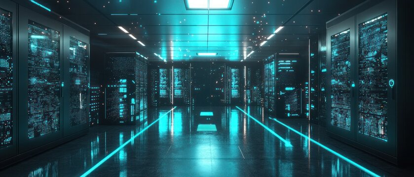 Server room center exchanging cyber datas and connections