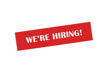 We're Hiring red banner graphic. Colorful jobs applications illustration, join our team. Announcement of job vacancy for employees. Concept for business recruitment.