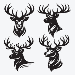 Black Deer Silhouette Bundle Logo Illustration Clipart