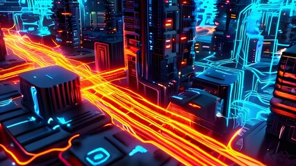 Vibrant Illustration of Online Interfaces: Social Media, Fintech, E-commerce, Influencers – Dynamic Digital Stream of Platforms Showcasing Modern Technology, Connectivity, and Online Interaction