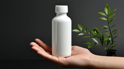 A hand holding a bottle of something