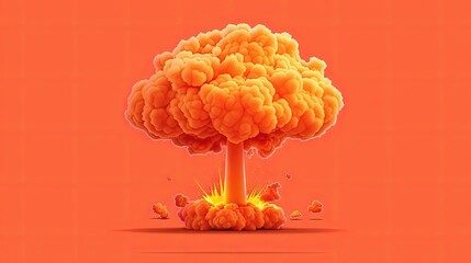 A large orange cloud with a tree in the middle of it