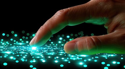 A hand is touching a glowing dot on a screen
