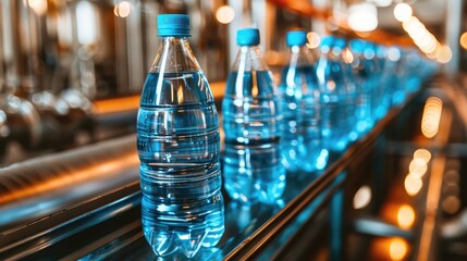 Bottles of water on a conveyor belt