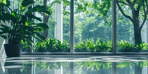Indoor Plant Reflecting Lush Greenery Outside a Window