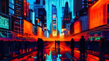 Dynamic Online Interfaces Stream Illustration – Vibrant Kaleidoscope of Social Media, Fintech Services, E-commerce Websites, and Influencer Profiles – Digital Connectivity and Engagement Visual