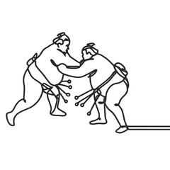 Japanese wrestler, sumo one line art. Continuous line drawing japan, fight, obesity, big man, person, pre-fight greeting, athlete, training, form, sport.