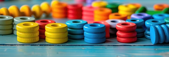 Colorful wooden numbers and math activities designed for young children