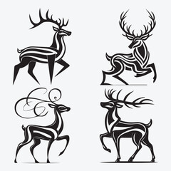 Black Deer Silhouette Bundle Logo Illustration Clipart 