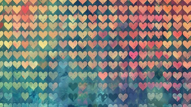 A vibrant background filled with colorful heart patterns in a gradient design suitable for various creative uses