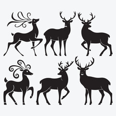 Black Deer Silhouette Bundle Logo Illustration Clipart 