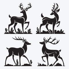 Black Deer Silhouette Bundle Logo Illustration Clipart 