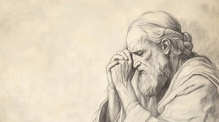 Fototapeta premium Solomon’s Woes: Reflecting on the Consequences of His Actions with Regret and Contemplation, 1 Kings Biblical Illustration, Bible Wall Art, Beige Background