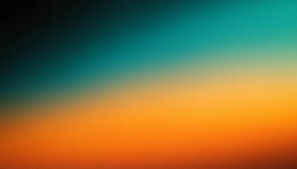 Naklejka premium Soft Gradient Horizon. A Blur of Fiery Orange Transitioning into Calm Turquoise, Warmth of Sunset. Grunge Cinematic Grainy Poster Banner Background With Copy Space