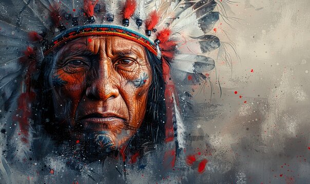 portrait of a native american indian chief painting generative ai.