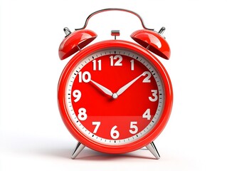 A red alarm clock on a white background