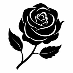 Hand drawn Rose flower black vector silhouette illustration