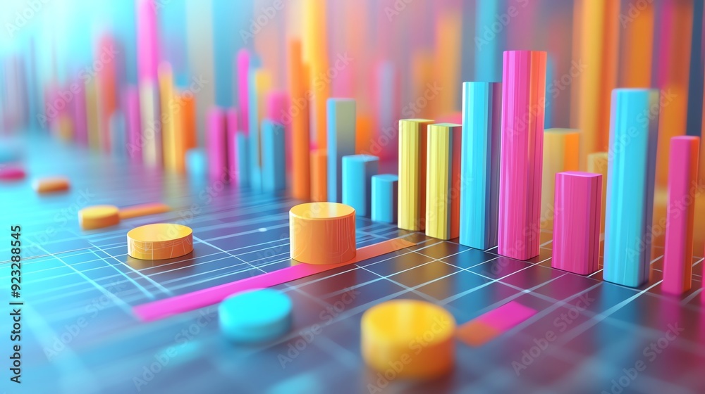 Poster abstract colorful 3d bar chart.