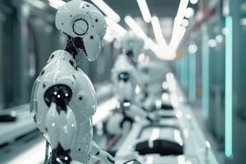 Fototapeta premium Sleek Futuristic Factory with Robotic Workforce