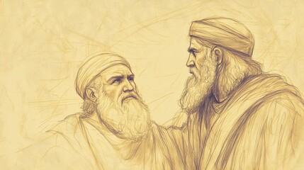 Naklejka premium Jehoshaphat Suggests Inquiring of the Lord Through Elisha for Guidance in the Moabite Rebellion, 2 Kings Biblical Illustration, Bible Wall Art, Beige Background