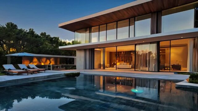 Millionaire or Billionaire luxury swimming pool duplex resort house or farmhouse Generative AI