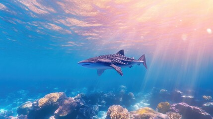 Obraz premium Giant Whale Shark Navigating Tropical Coral Reef
