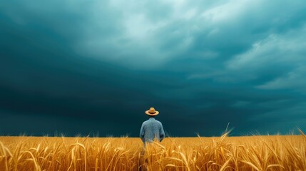 Field Scarecrow Under Threatening Thunderstorm Sky