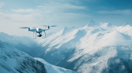 Naklejka premium Snowy Mountain Terrain From High-Flying Drone