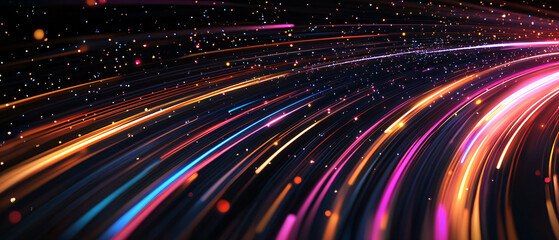 Abstract Light Trails with Glowing Particles in a Dark Background, Abstract Light Trails with Glowing Particles in a Dark Backgroun